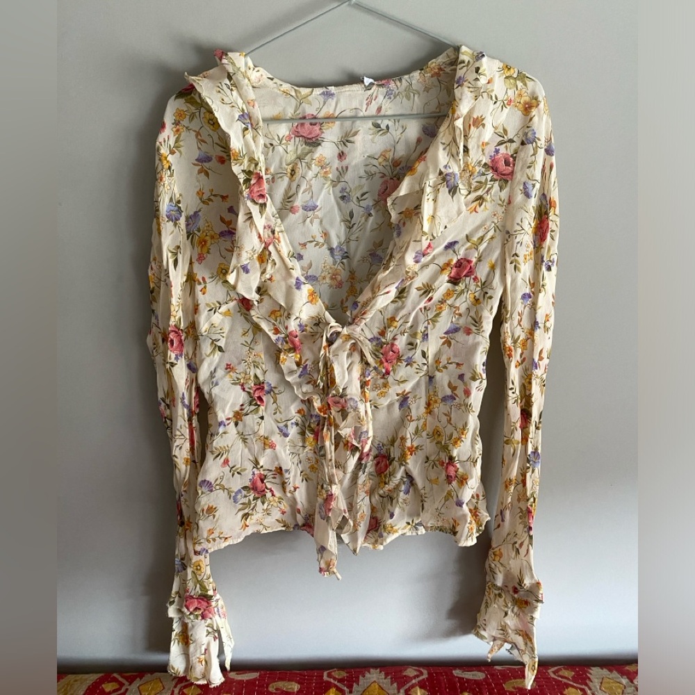 Mng top sheer floral y2k style top tied at the front size medium